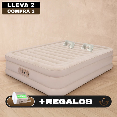 COMBO colchón inflable 2 plazas + 2 almohadas + inflador